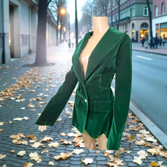 Elegant Green Velvet Women's Blazer - Picture 1 of 10